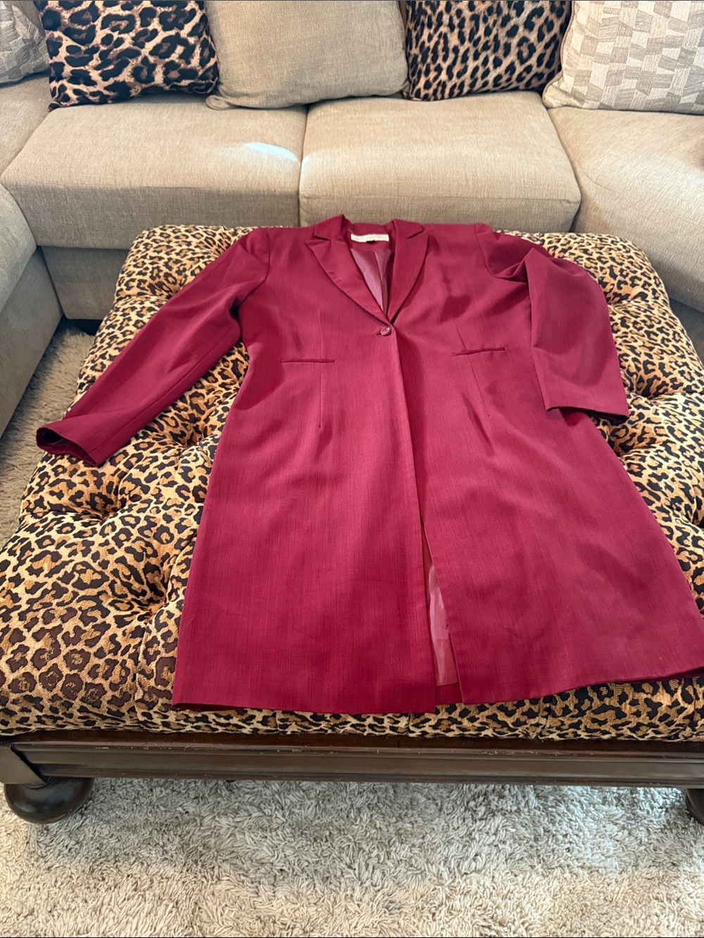 Womens Long Burgundy Single-Button Coat